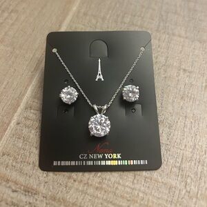 CZ New York Silver Necklace and Earring Set